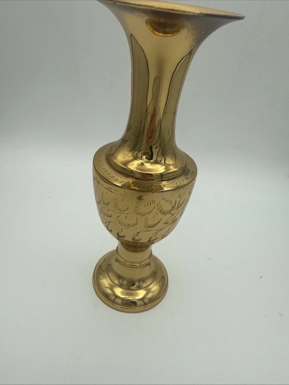 VTG Brass etched Leaf Design Flared Rim 7.75” Vase India